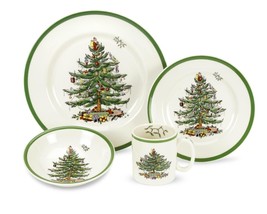 Spode Christmas Tree 4-Piece Placesetting, Dinner &amp; Salad Plates/Cereal Bowl/Mug - £87.78 GBP