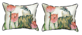 Pair of Betsy Drake Woodpecker Small Outdoor Indoor Pillows 11 Inch X 14 Inch - £54.17 GBP