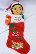 Feliz Navidad Christmas Stocking 7" X 23" Xmas Cat and Boy - $8.81