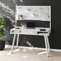 Study Computer Desk with Storage &amp; Magnetic Dry Erase White Board, White - £287.60 GBP