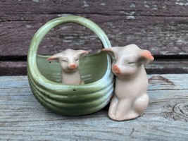Vtg Antique Made In Germany Bisque Pigs In A Basket Figurine Faring - £32.11 GBP