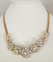 TRIFARI Choker Floral Necklace Crystal Rhinestones  Gold Tone Rope Chain 17&quot; - £58.97 GBP
