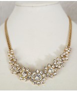 TRIFARI Choker Floral Necklace Crystal Rhinestones  Gold Tone Rope Chain... - £58.97 GBP