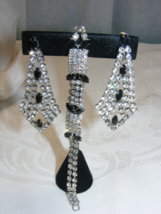 Vintage Marvella Rhinestone Tennis Bracelet + Dangle Earrings Black Stone - $942.03 MXN