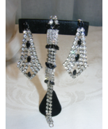 Vintage Marvella Rhinestone Tennis Bracelet + Dangle Earrings Black Stone - $942.03 MXN