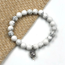 Natural White Howlite Buddha 8 mm Beaded 7.5&quot; Stratchable Bracelet BBB-44 - £8.71 GBP