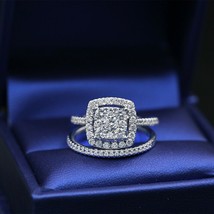 2.Ct Round Lab Created Diamond Engagement Bridal Ring Set Solid 14k White Gold - £264.30 GBP