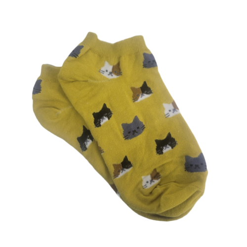 Kitty Cat Face Patterned Short Ankle Socks (Adult Medium) - Yellow / Adu... - $2.97