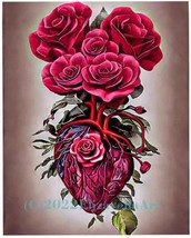 Human Heart red roses surreal original art 8x10 inch Human anatomy print - £12.01 GBP