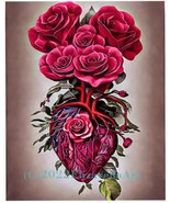 Human Heart red roses surreal original art 8x10 inch Human anatomy print - £11.78 GBP