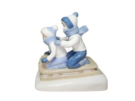 Paul Sebastian Figurine Children Sledding Porcelain Mexico Porcelana Cue... - $15.63 CAD