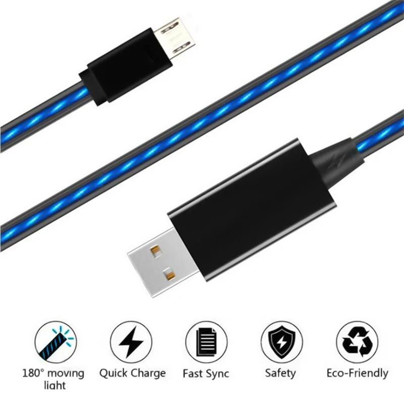 Play LED Flowing Light USB Cable Charging For A S10 S9 A 10 Luminous Micro USB T - £23.18 GBP