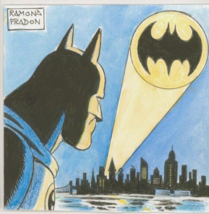 Ramona Fradon Signed Batman Original DC Comics Art Sketch Bat Signal Over Gotham - $296.99