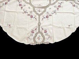 Vintage Handmade Embroidered Round Tablecloth 66" w/ 8 Napkins Floral Lace image 5