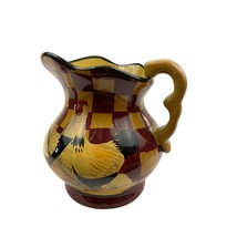 VTG Ceramic Farmhouse Rooster Checkered Pitcher with Spout Handle - £15.99 GBP