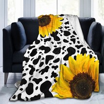Cow Print Sunflower Flannel Fleece Blanket Ultra-Soft Cozy Plush Throw - £35.95 GBP