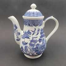Vintage Blue Willow Churchill Coffee Pot England Discontinued Georgian Shape - £74.73 GBP