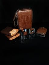 Brizard and Co. Croco Tobacco  Leather  Havana Traveler with cutter & lighter image 6