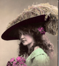 RPPC Postcard Pretty Woman in Merry Widow Hat Ostrich Feathers Millinery Fashion - £7.40 GBP