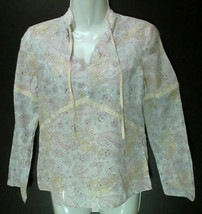 Sheer Paisley KENNETH COLE Silk / Cotton Blend V-Neck Tunic Blouse Petite Sz 2 - £6.25 GBP