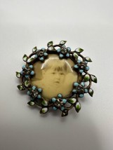 Antique Victorian Enamel Leaf Flower Baby Picture Brooch 3.5cm - £78.21 GBP