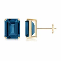 London Blue Topaz Emerald Cut Solitaire Stud Earrings in 14K Gold (AAA , 9x7MM) - £461.53 GBP