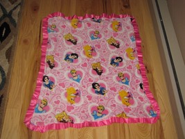 Disney Princess Baby Girl Blanket Plush Fleece Satin Ruffle Trim Heart Belle - £35.59 GBP