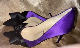 Will&#39;s Fancy Satin Pumps Grape &amp; Black Heels Stilettos Shoes 6 B Bows - $296.47 MXN