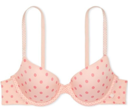 40C Peach Coral Pink ALL DOTS Smooth Victorias Secret Lightly Lined Demi UW Bra - £31.97 GBP