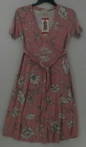 Matty M Dress SZ M Blush Pink Flower Print Faux Wrap Casual Knee Length Back Tie - £9.93 GBP