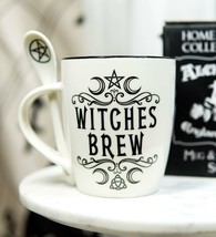 Wicca Sacred Moon Triple Goddess Pentacle Witches Brew Ceramic Mug And Spoon Set - £16.77 GBP