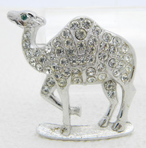 Vintage ORA Silver Tone Clear Rhinestone Green Eyed Camel Pin Brooch - $29.40