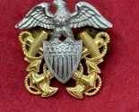 US Navy 1/20 10KT Gold Uniform 1.25&quot; Badge Eagle Anchor Shield 2 Pin Ins... - £19.77 GBP