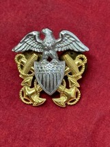 US Navy 1/20 10KT Gold Uniform 1.25&quot; Badge Eagle Anchor Shield 2 Pin Ins... - $24.74