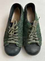 Vintage 60&#39;s girls teen shoes Goth steampunk creepy texture green lace up heel - £32.16 GBP