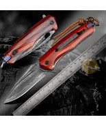 MULTI-FUNCTIONAL FOLDING POCKET KNIFE WITH CLIP DAMASCUS BLADE ROSEWOOD ... - £93.41 GBP+