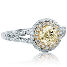 1.24 TCW Rund Schliff Schwache Gelb Diamant Verlobungsring 14k Weiss Gold - $44,368.74 MXN