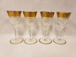 Set of 4 Vintage Cordial Glastonbury Lotus Minton Gold Trim Crystal Glas... - $59.39