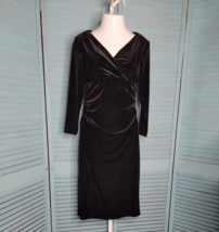 New Chaps Sheath Ruched Midi Velveteen Dress ~ Black ~ Sz 10 ~ Long Sleeve - £47.06 GBP