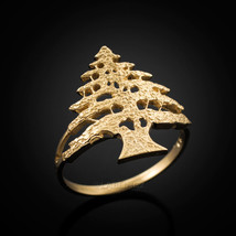 Gold Textured Band Lebanese Cedar Tree Women&#39;s Ring - £94.42 GBP+