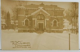 Littleton NH The Public Library Winter Scene c1926 Real Photo Postcard O12 - £9.73 GBP