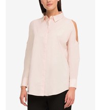 Dkny Women&#39;S Pink Button Down Cold Shoulder Long-Sleeve Blouse Top Shirt, Large - £21.70 GBP
