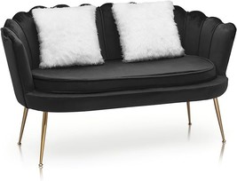 52&quot; Black Velvet Loveseat Sofa With 2 Pillows, Modern 2-Seater Sofa Upholstered  - £362.40 GBP