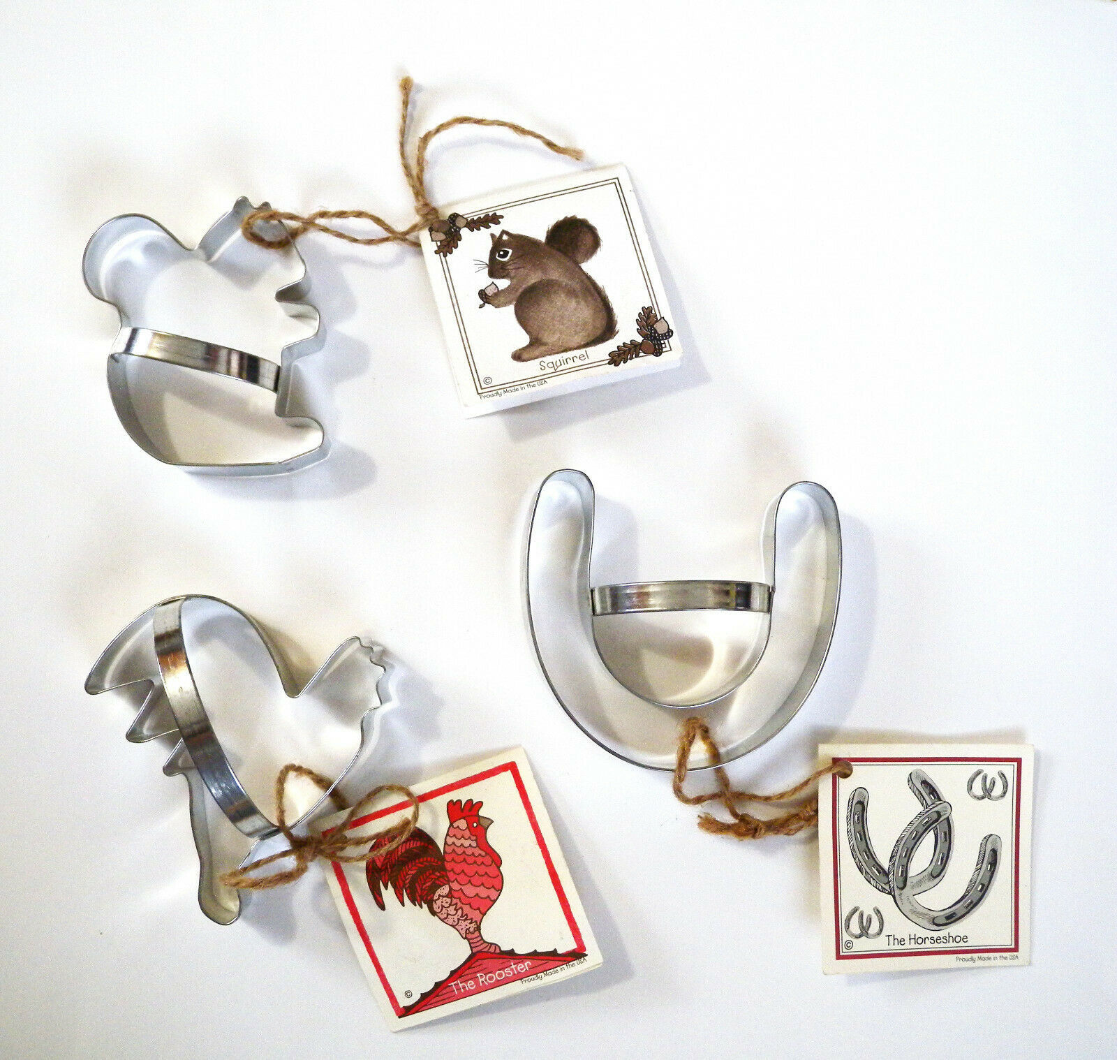 Primary image for Ann Clark Lot of 3 Large Animal Cookie Cutters Squirrel, Rooster & Horseshoe