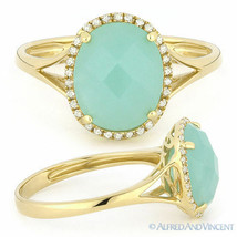 2.81 ct Oval Cut Amazonite Diamond Halo Right-Hand Cocktail Ring 14k Yellow Gold - £396.78 GBP