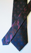 Men&#39;s Egara Purple Black &amp; Navy 100% Silk Shiny Tie Polka Dots and Camo ... - £19.53 GBP