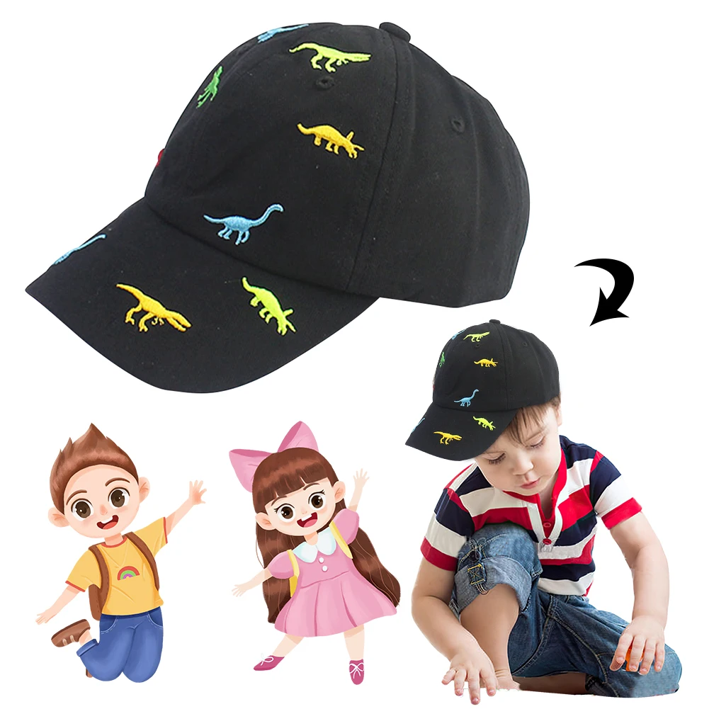 Cotton Little Dinosaur Embroidery Hat Adjustable Dinosaur Pattern Summer Cap UV - £6.35 GBP