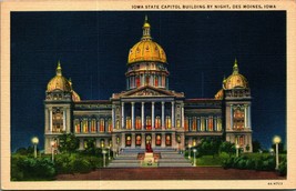 State Capitol Building By Night Des Moines Iowa IA UNP Linen Postcard - £3.08 GBP