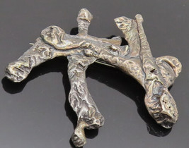 925 Sterling Silver - Vintage Antique Hammered Brutalist Brooch Pin - BP... - £96.46 GBP