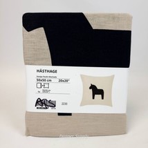 IKEA HASTHAGE Beige &amp; Black Linen Pillow Cover 20&quot; x 20&quot; Horse Motif New - $12.59